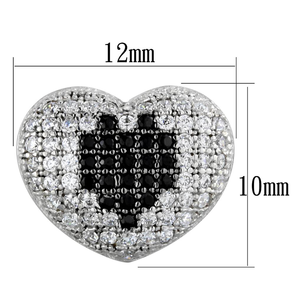 MATS483 - Rhodium + Ruthenium 925 Sterling Silver Earrings with AAA Grade CZ in Black Diamond