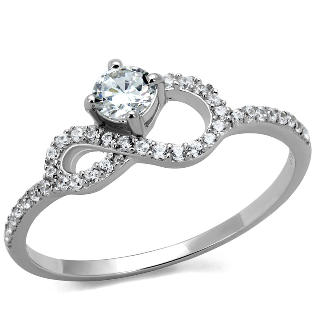 MATS485 - Rhodium 925 Sterling Silver Ring with AAA Grade CZ in Clear