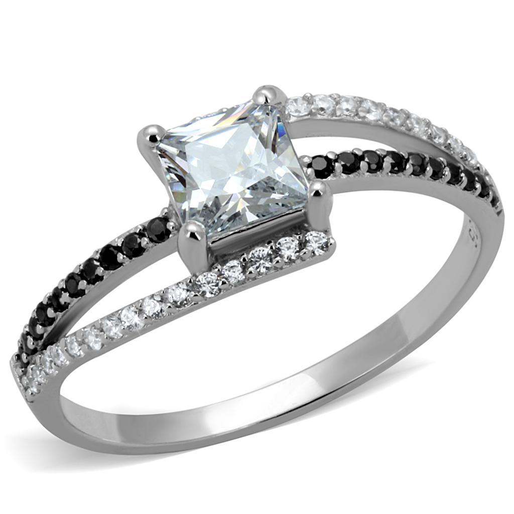 MATS488 - Rhodium 925 Sterling Silver Ring with AAA Grade CZ in Clear
