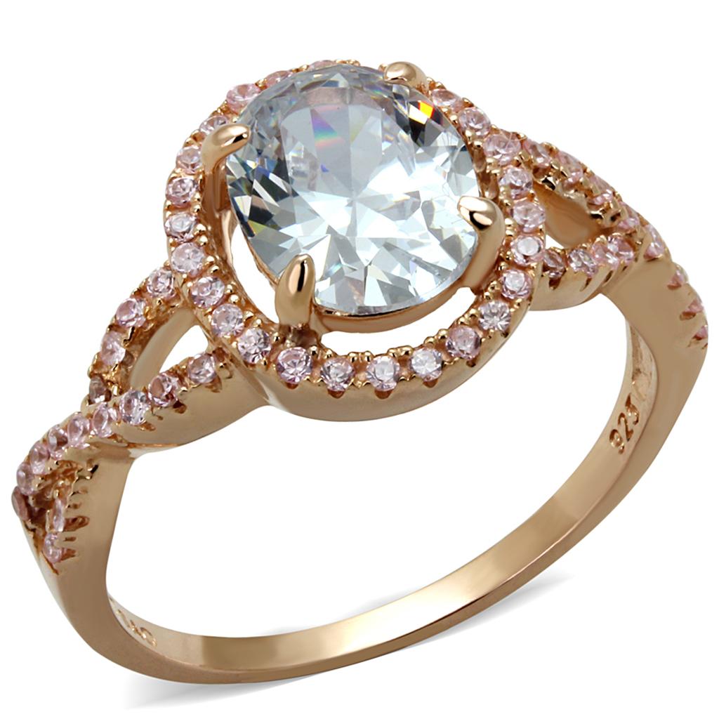 MATS489 - Rose Gold 925 Sterling Silver Ring with AAA Grade CZ in Clear