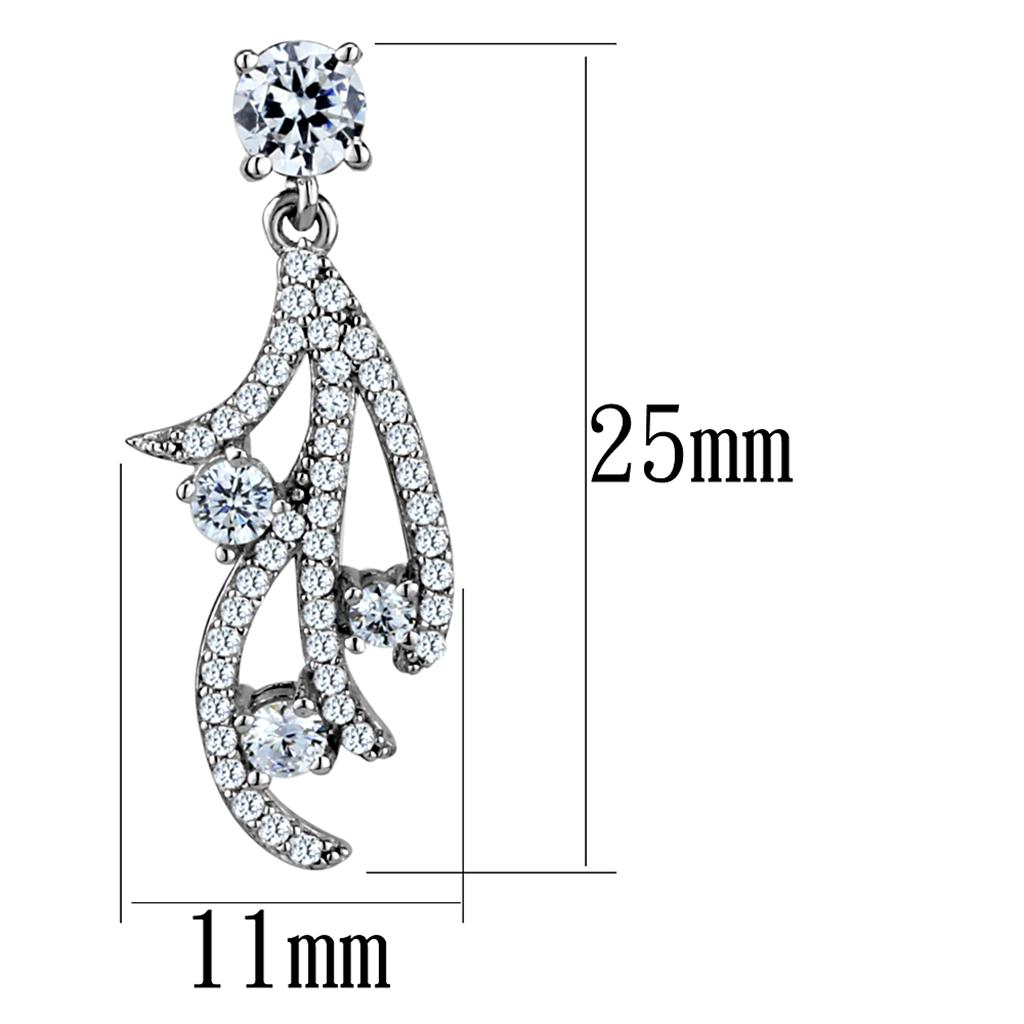 MATS495 - Rhodium 925 Sterling Silver Earrings with AAA Grade CZ in Clear