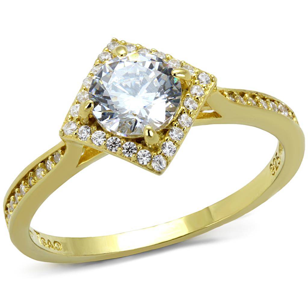 MATS500 - Gold 925 Sterling Silver Ring with AAA Grade CZ in Clear