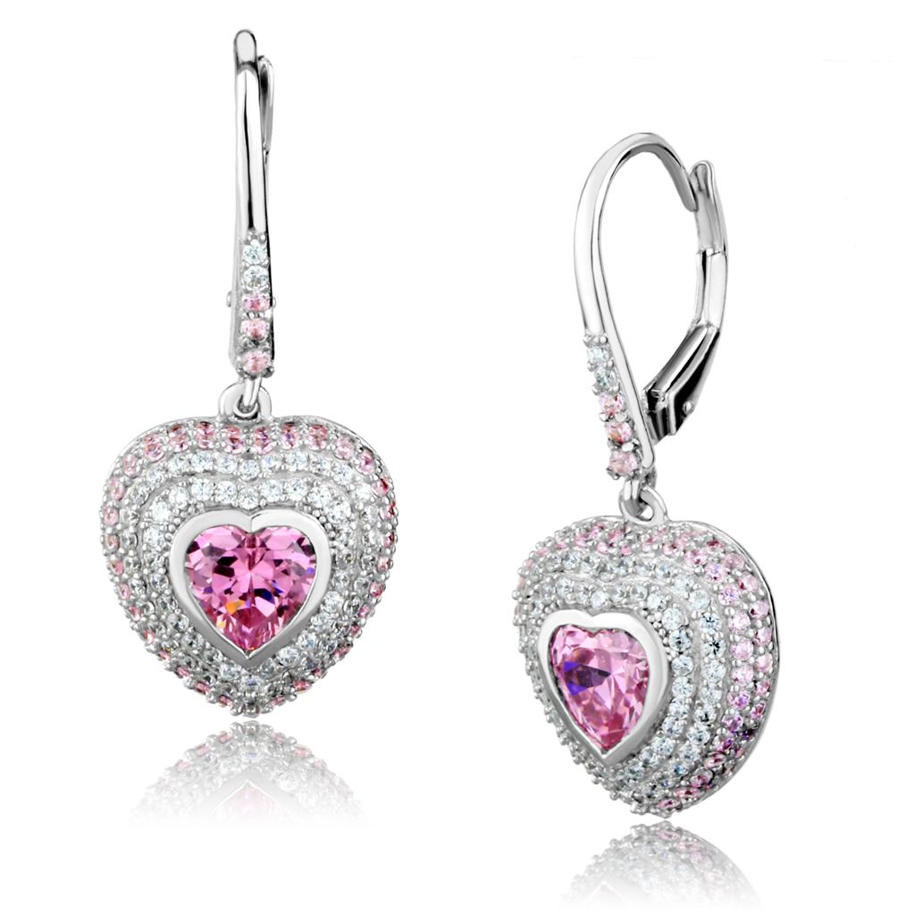 MATS505 - Rhodium 925 Sterling Silver Earrings with AAA Grade CZ in Rose