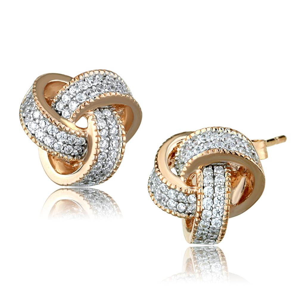 MATS507 - Rose Gold + Rhodium 925 Sterling Silver Earrings with AAA Grade CZ in Clear