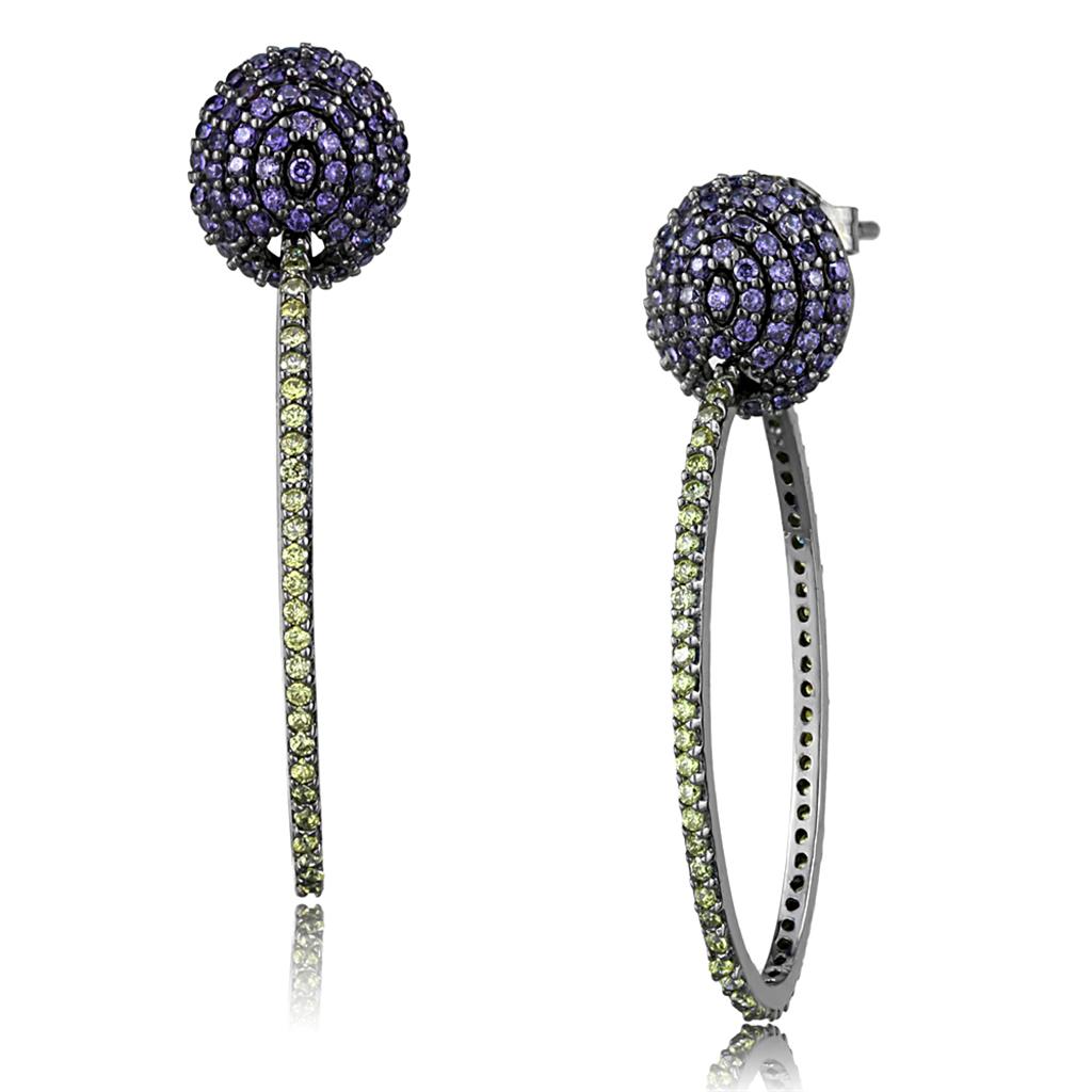 MATS509 - Ruthenium 925 Sterling Silver Earrings with AAA Grade CZ in Multi Color