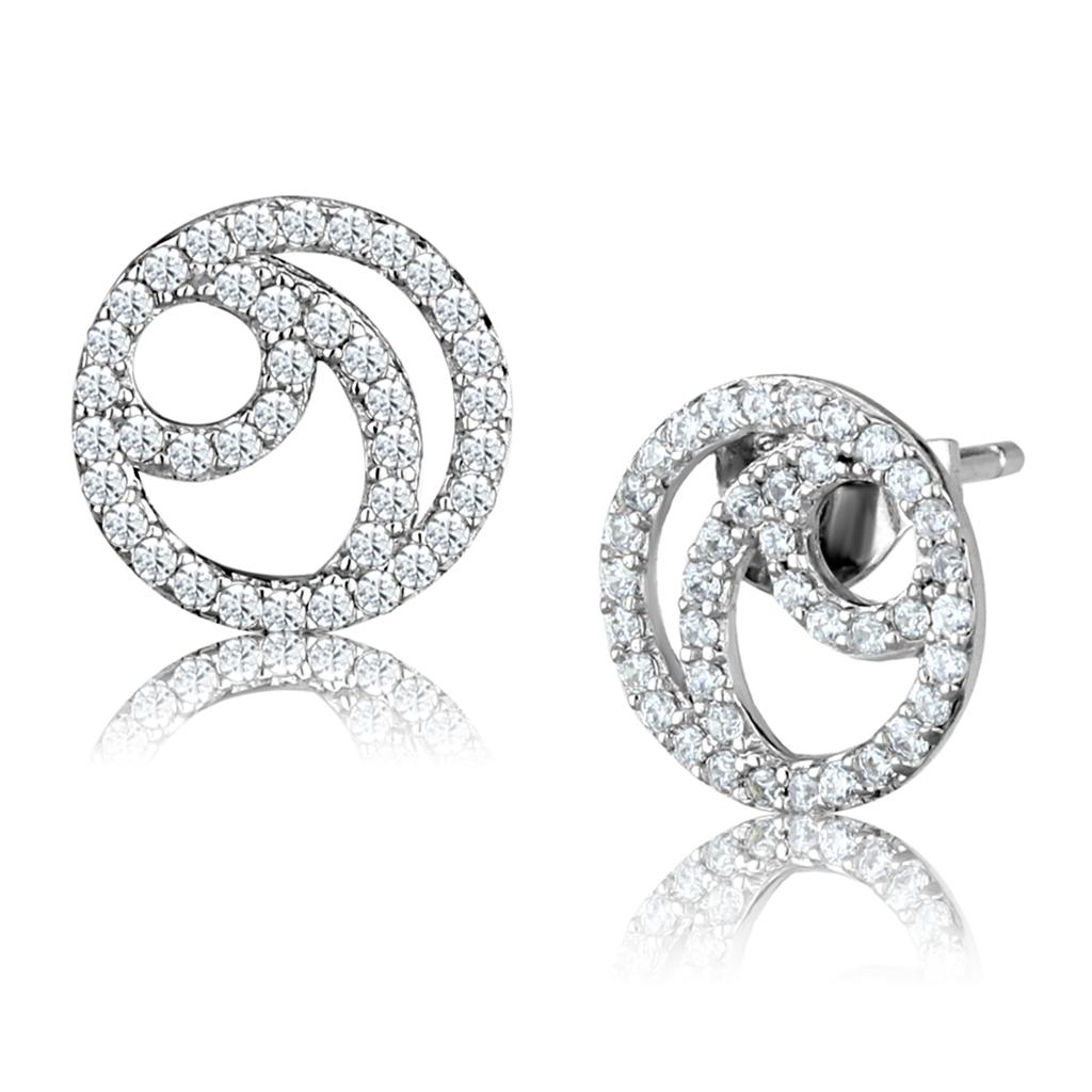 MATS511 - Rhodium 925 Sterling Silver Earrings with AAA Grade CZ in Clear