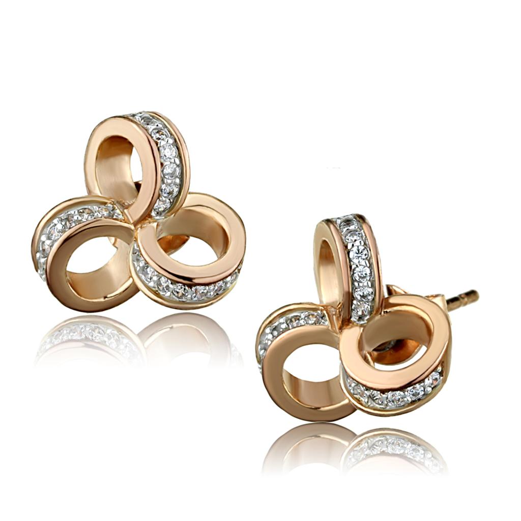 MATS513 - Rose Gold + Rhodium 925 Sterling Silver Earrings with AAA Grade CZ in Clear