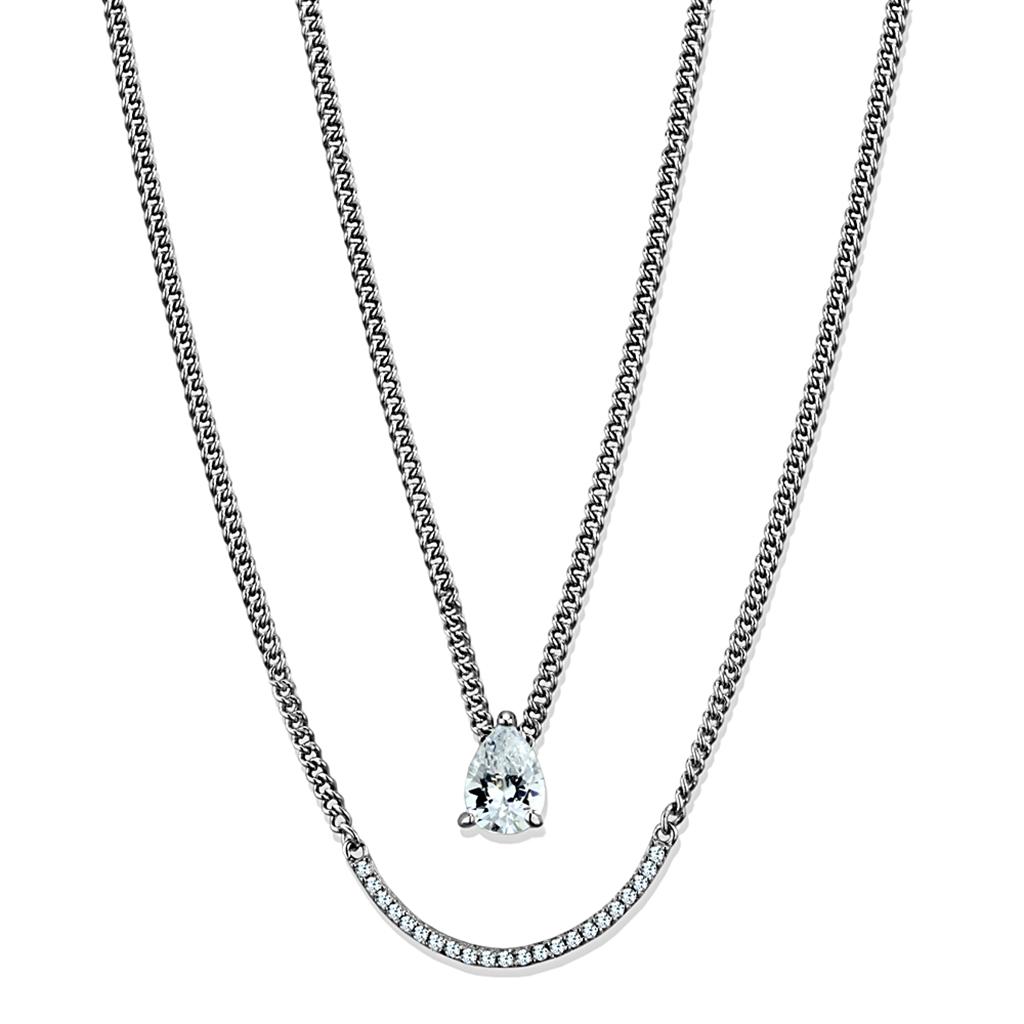 MATS514 - Rhodium 925 Sterling Silver Necklace with AAA Grade CZ in Clear