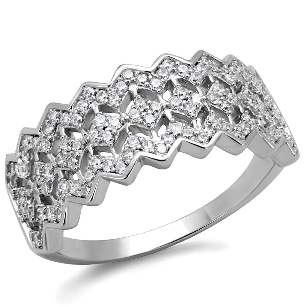 MATS517 - Rhodium 925 Sterling Silver Ring with AAA Grade CZ in Clear