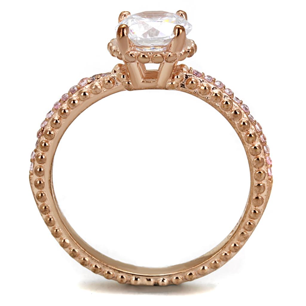 MATS518 - Rose Gold 925 Sterling Silver Ring with AAA Grade CZ in Clear