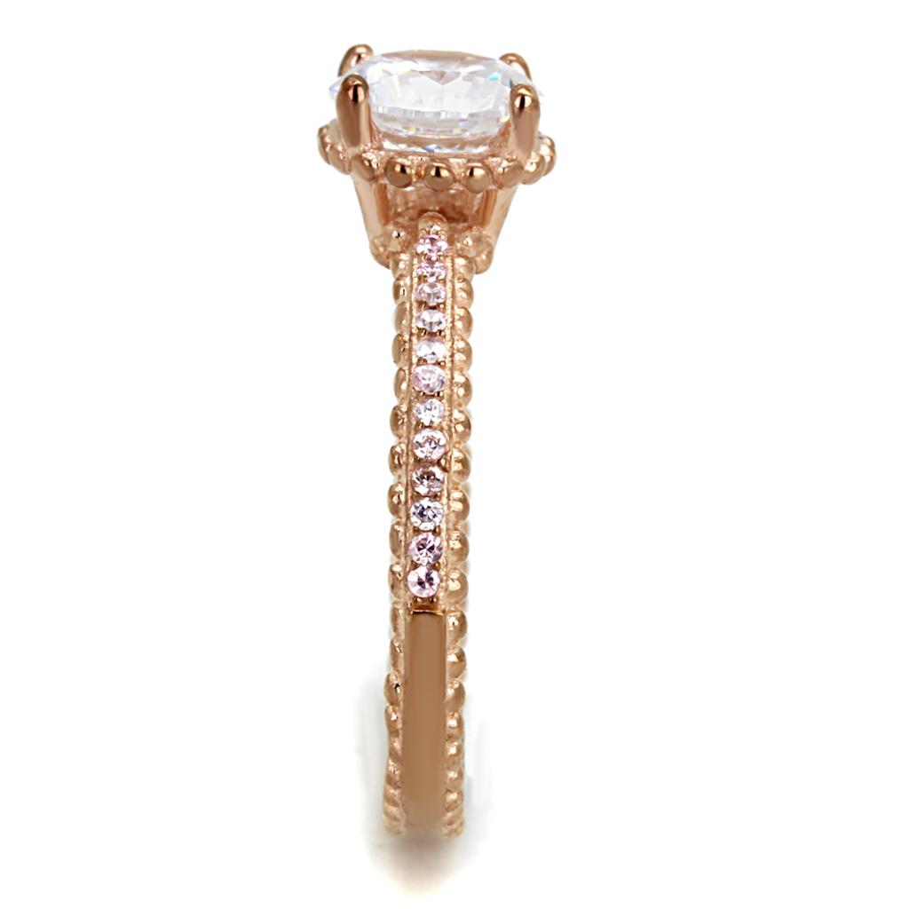 MATS518 - Rose Gold 925 Sterling Silver Ring with AAA Grade CZ in Clear