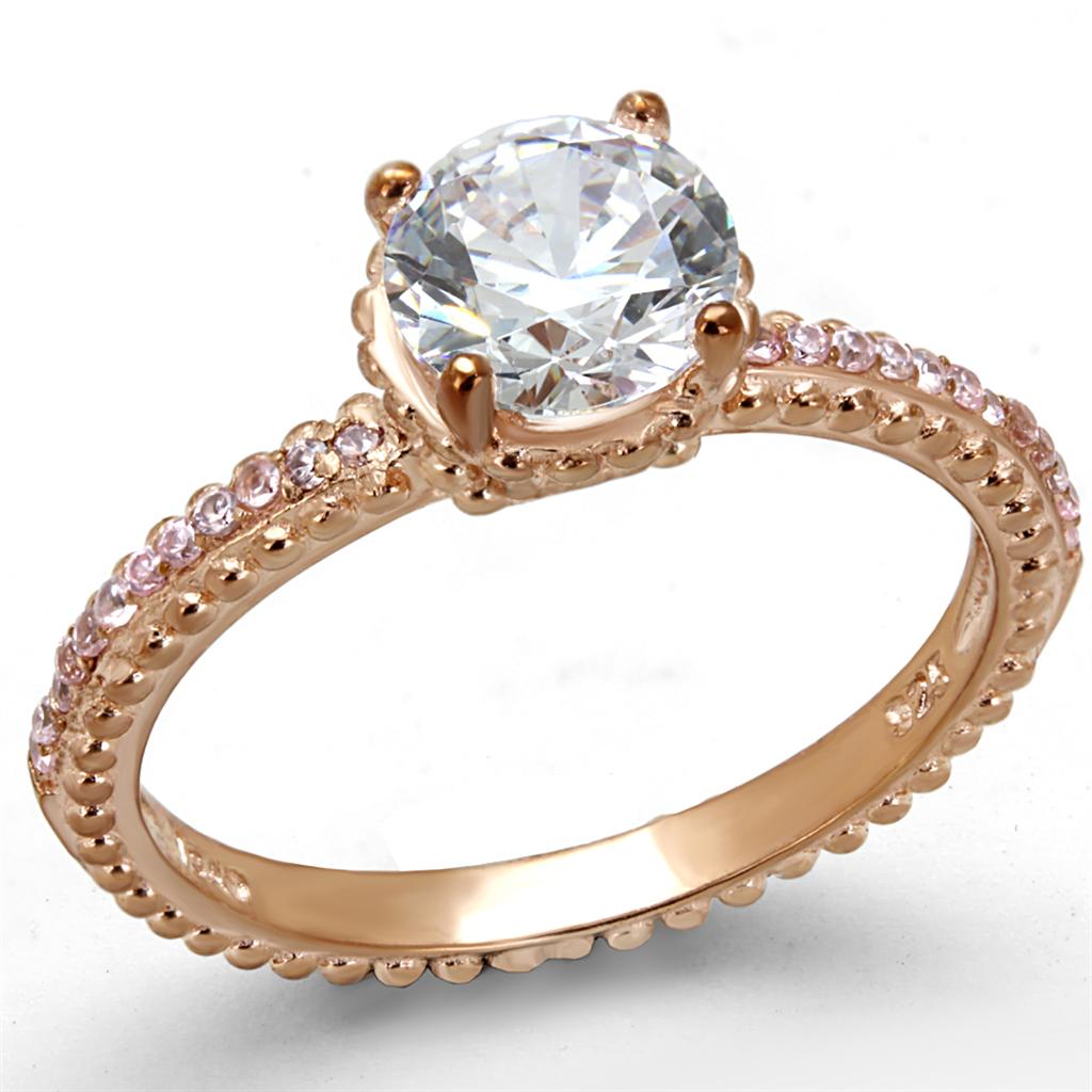 MATS518 - Rose Gold 925 Sterling Silver Ring with AAA Grade CZ in Clear