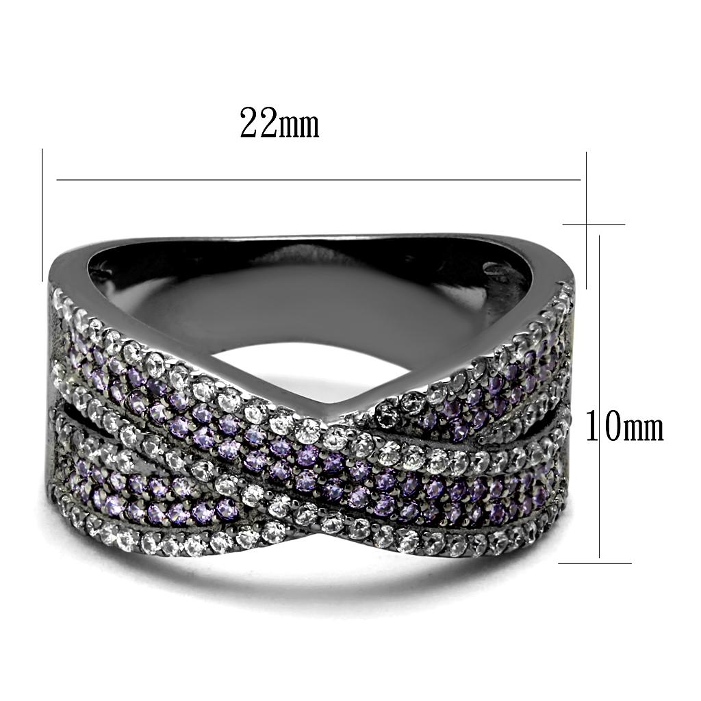 MATS522 - Ruthenium 925 Sterling Silver Ring with AAA Grade CZ in Amethyst