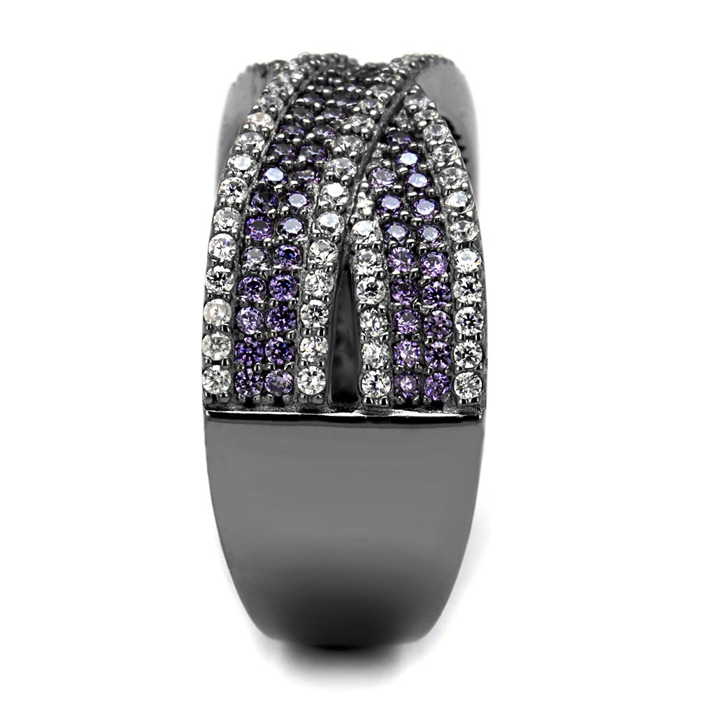 MATS522 - Ruthenium 925 Sterling Silver Ring with AAA Grade CZ in Amethyst