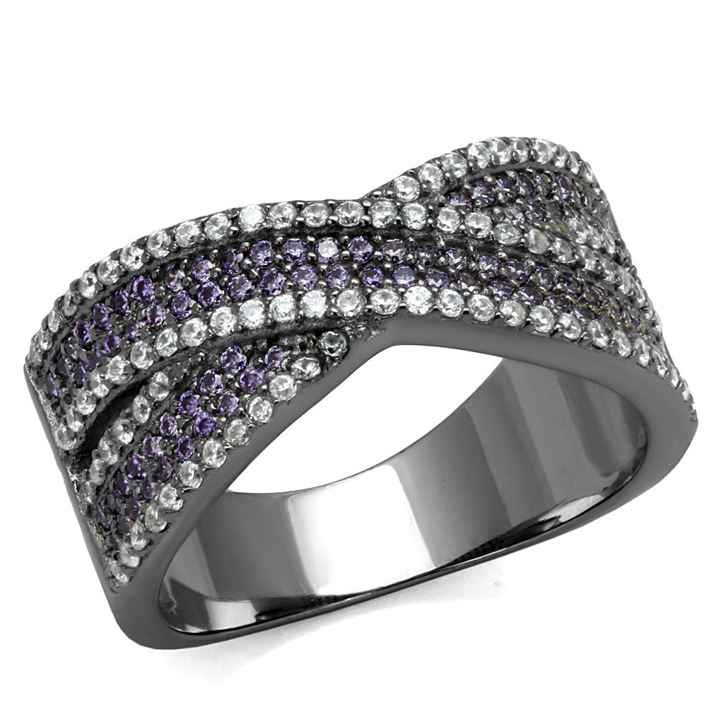 MATS522 - Ruthenium 925 Sterling Silver Ring with AAA Grade CZ in Amethyst