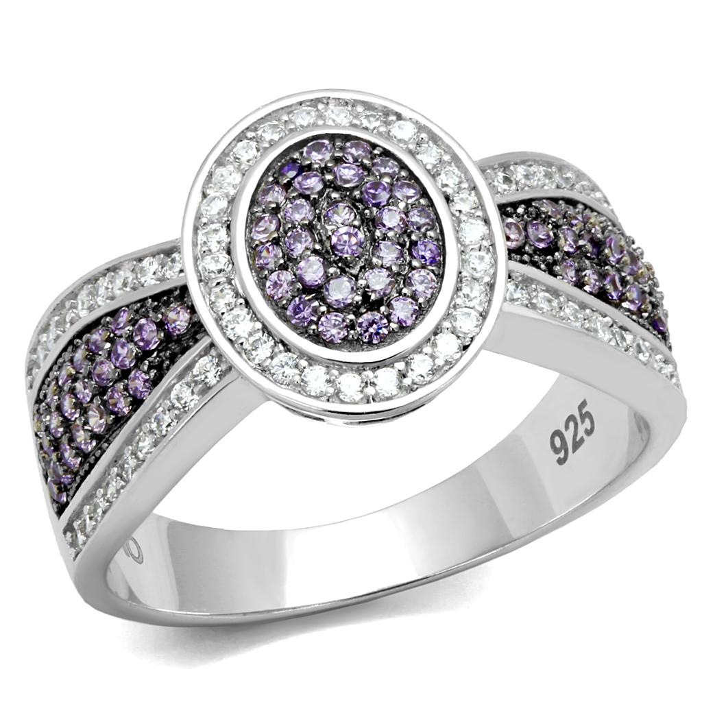 MATS523 - Rhodium + Ruthenium 925 Sterling Silver Ring with AAA Grade CZ in Amethyst
