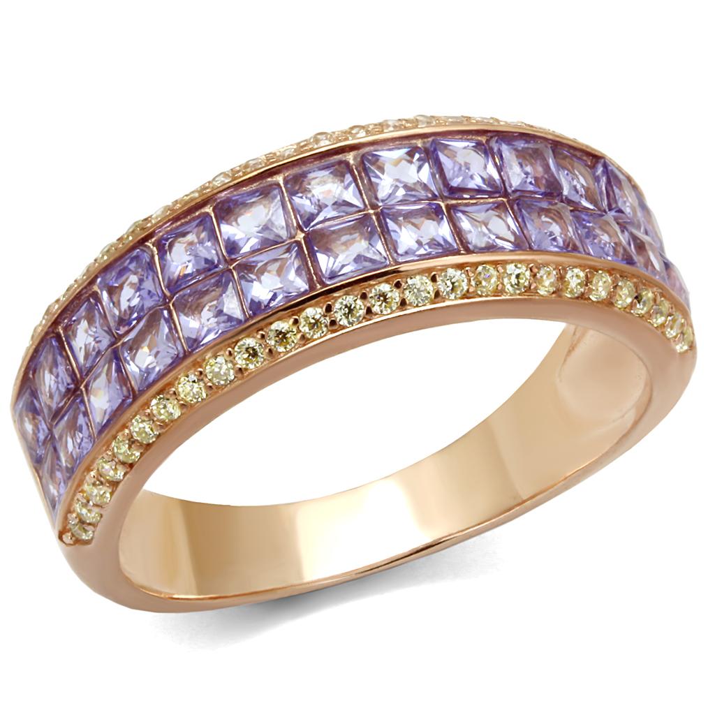 MATS525 - Rose Gold 925 Sterling Silver Ring with AAA Grade CZ in Amethyst