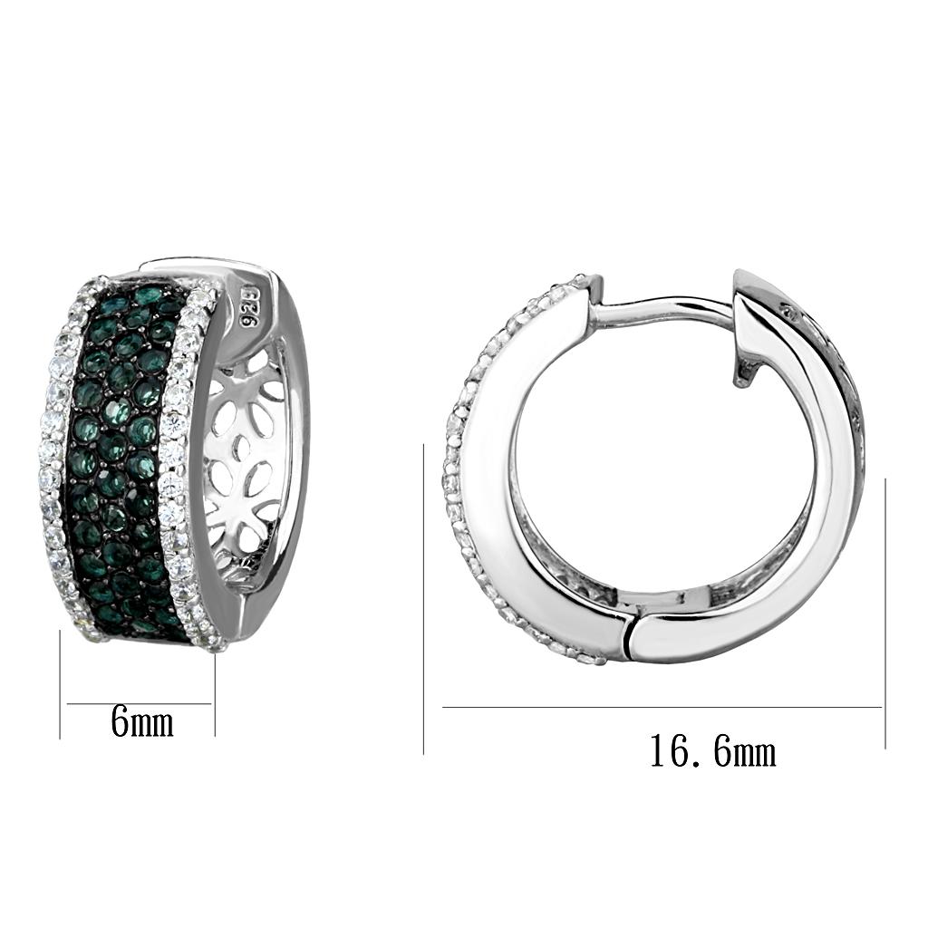MATS530 - Rhodium + Ruthenium 925 Sterling Silver Earrings with Synthetic Synthetic Glass in Blue Zircon