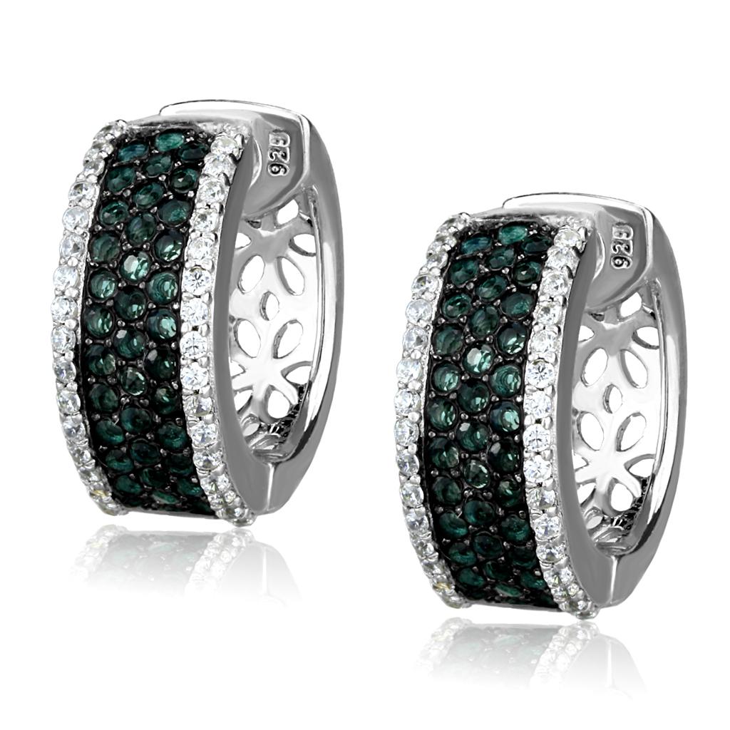 MATS530 - Rhodium + Ruthenium 925 Sterling Silver Earrings with Synthetic Synthetic Glass in Blue Zircon