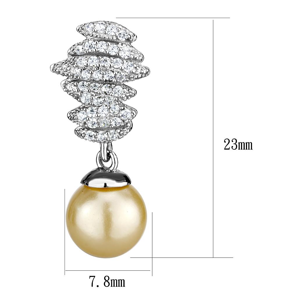 MATS531 - Rhodium 925 Sterling Silver Earrings with Synthetic Pearl in Topaz