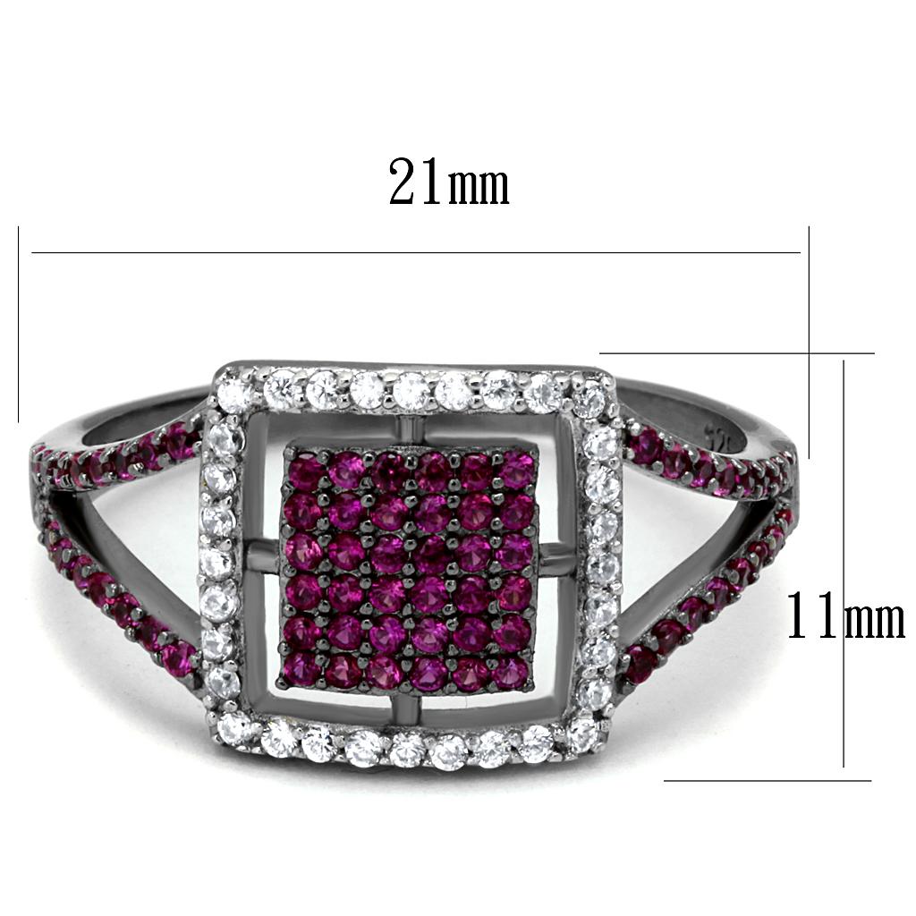 MATS533 - Rhodium + Ruthenium 925 Sterling Silver Ring with AAA Grade CZ in Ruby