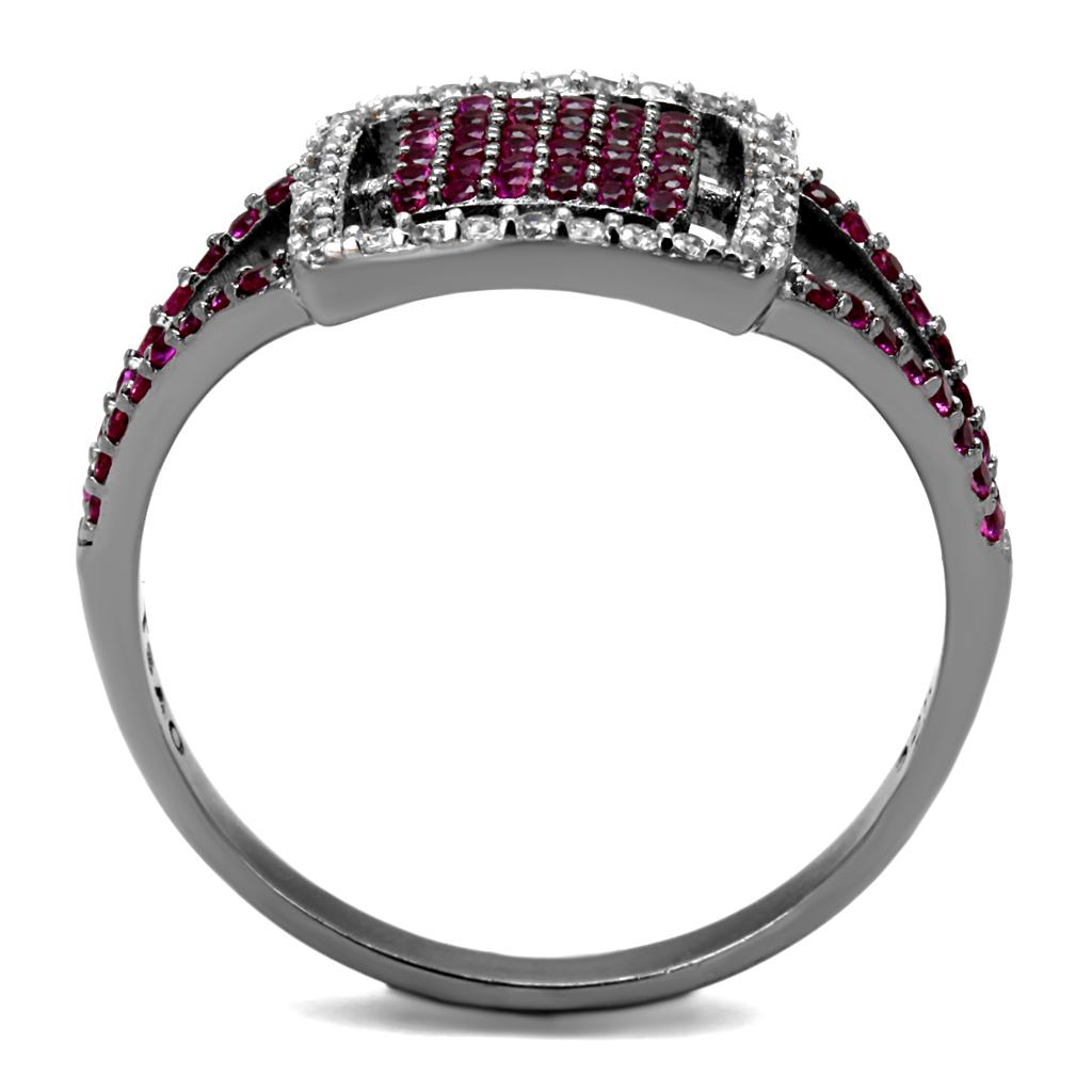 MATS533 - Rhodium + Ruthenium 925 Sterling Silver Ring with AAA Grade CZ in Ruby