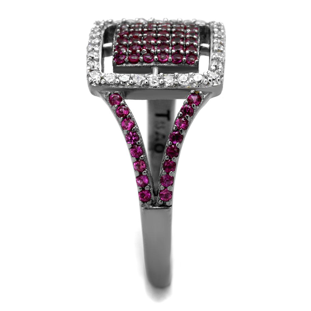 MATS533 - Rhodium + Ruthenium 925 Sterling Silver Ring with AAA Grade CZ in Ruby