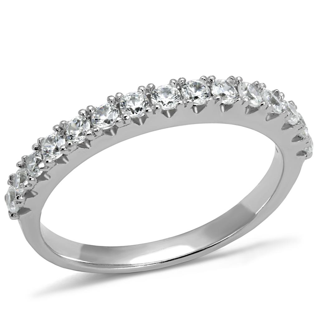 MATS534 - Rhodium 925 Sterling Silver Ring with AAA Grade CZ in Clear