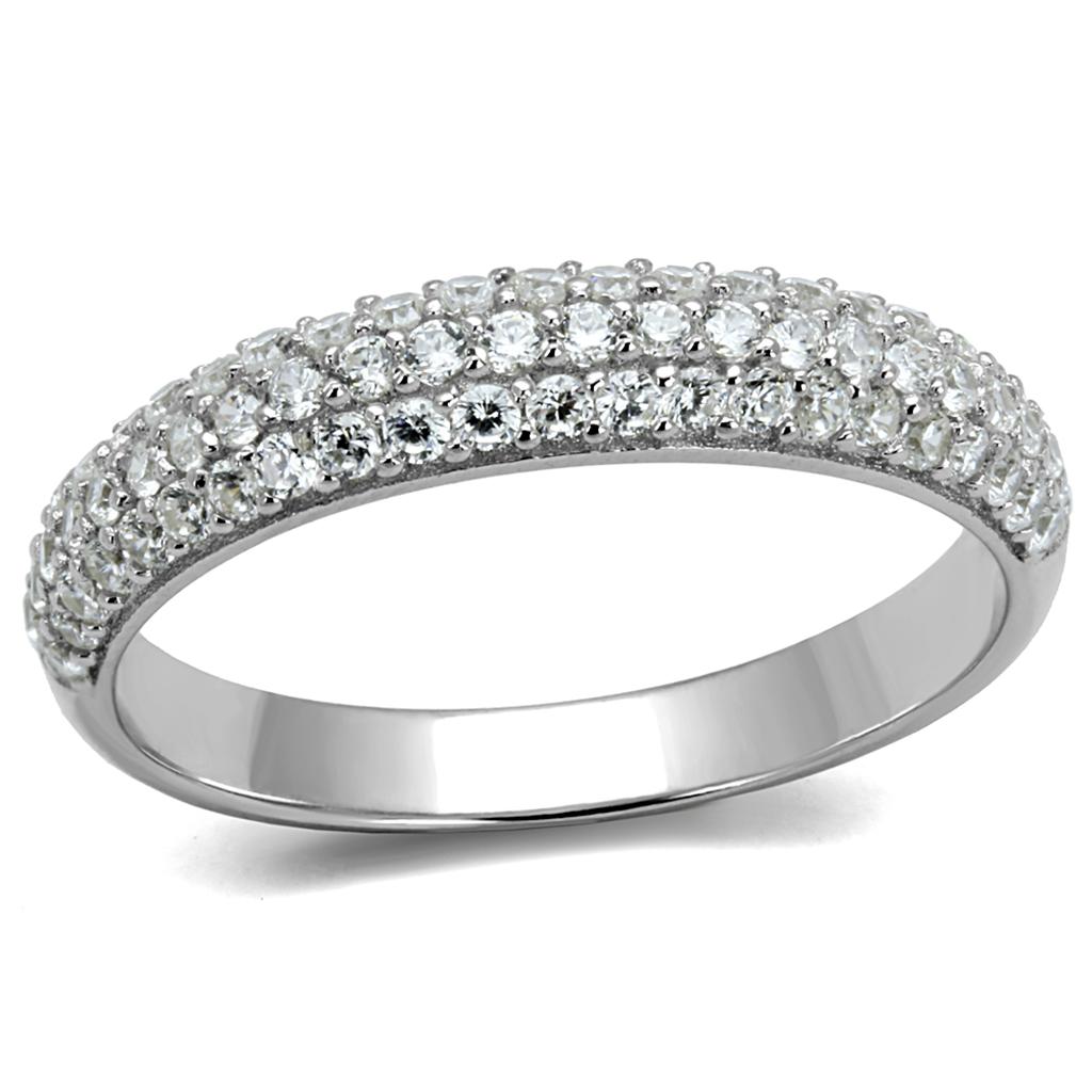 MATS535 - Rhodium 925 Sterling Silver Ring with AAA Grade CZ in Clear