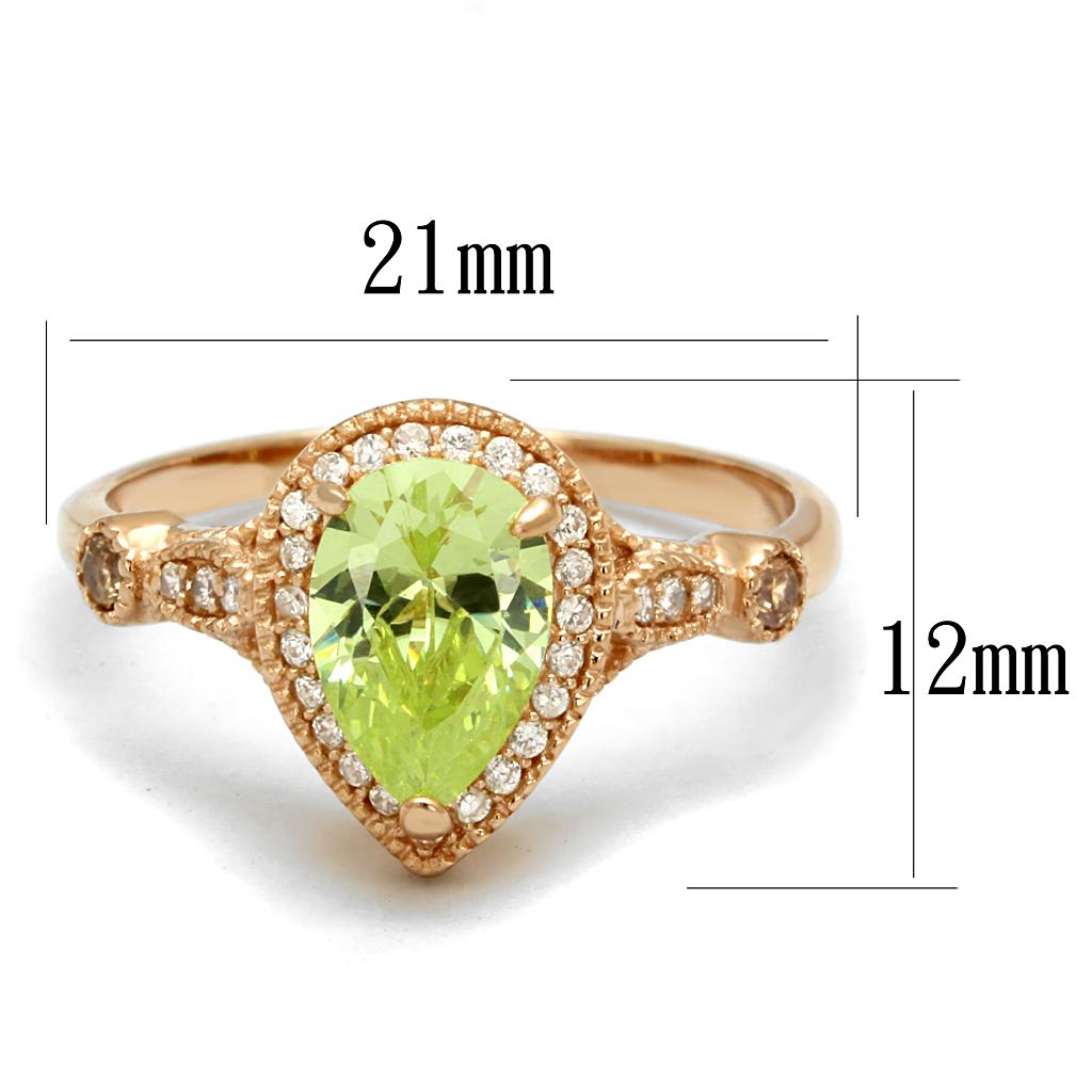 MATS538 - Rose Gold 925 Sterling Silver Ring with AAA Grade CZ in Apple Green color