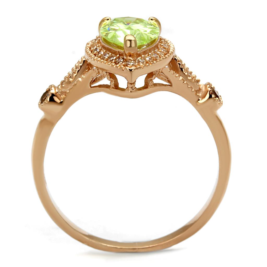 MATS538 - Rose Gold 925 Sterling Silver Ring with AAA Grade CZ in Apple Green color