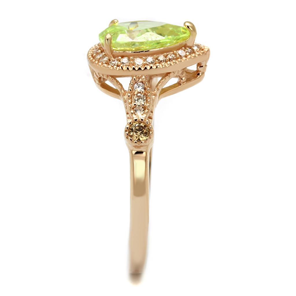 MATS538 - Rose Gold 925 Sterling Silver Ring with AAA Grade CZ in Apple Green color