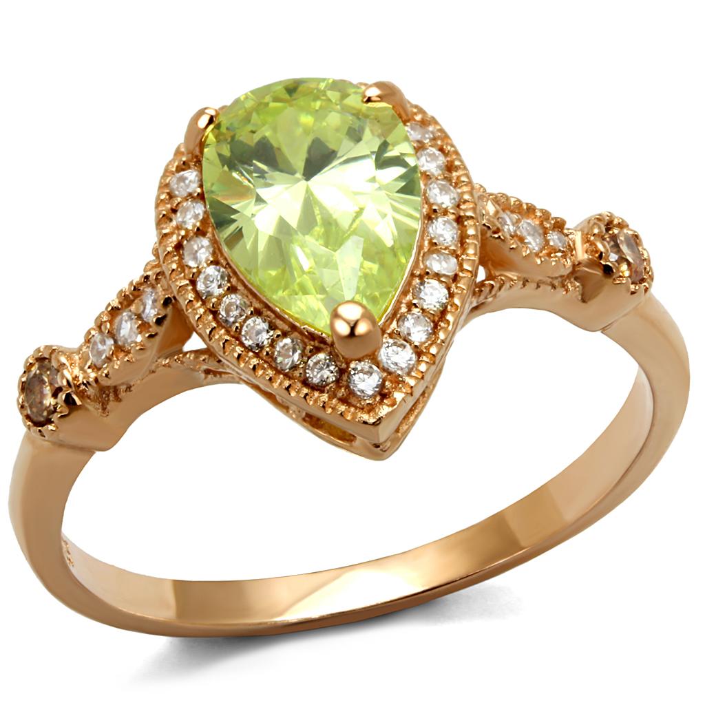 MATS538 - Rose Gold 925 Sterling Silver Ring with AAA Grade CZ in Apple Green color