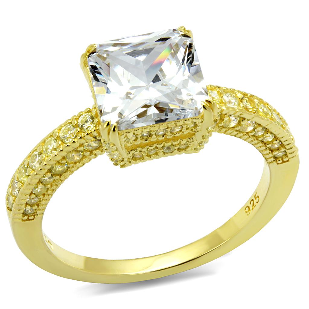 MATS539 - Gold 925 Sterling Silver Ring with AAA Grade CZ in Clear