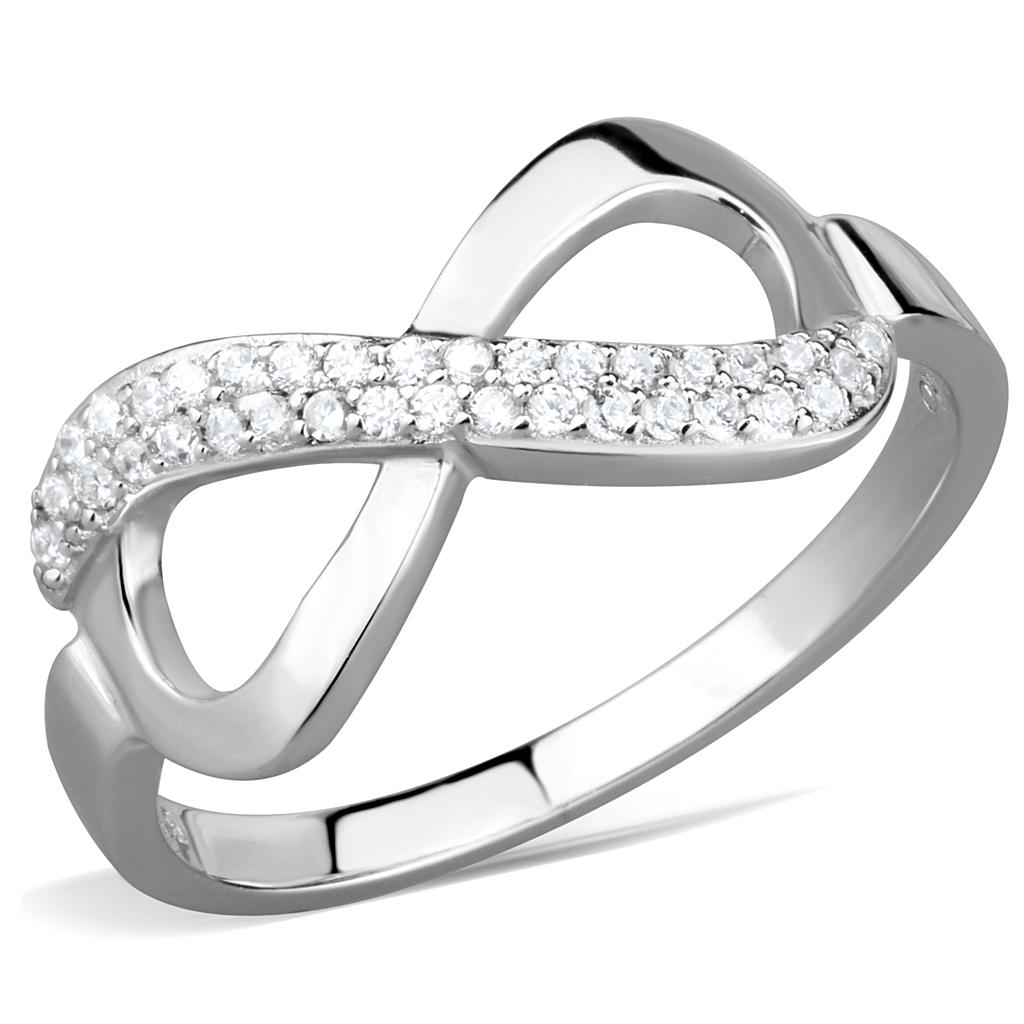 MATS541 - Rhodium 925 Sterling Silver Ring with AAA Grade CZ in Clear