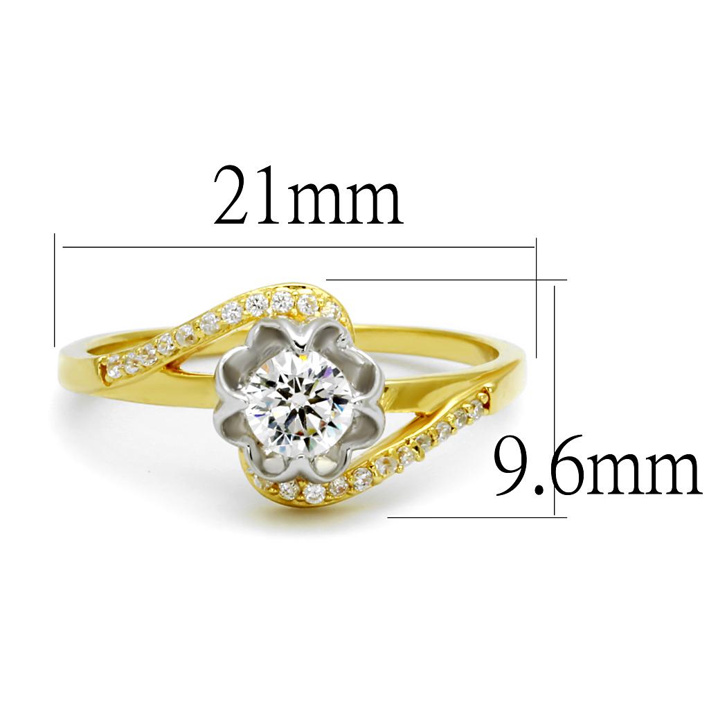 MATS542 - Gold+Rhodium 925 Sterling Silver Ring with AAA Grade CZ in Clear