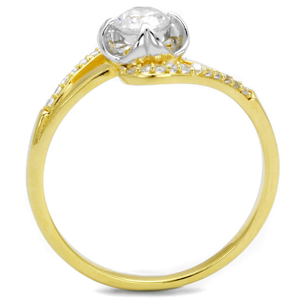 MATS542 - Gold+Rhodium 925 Sterling Silver Ring with AAA Grade CZ in Clear