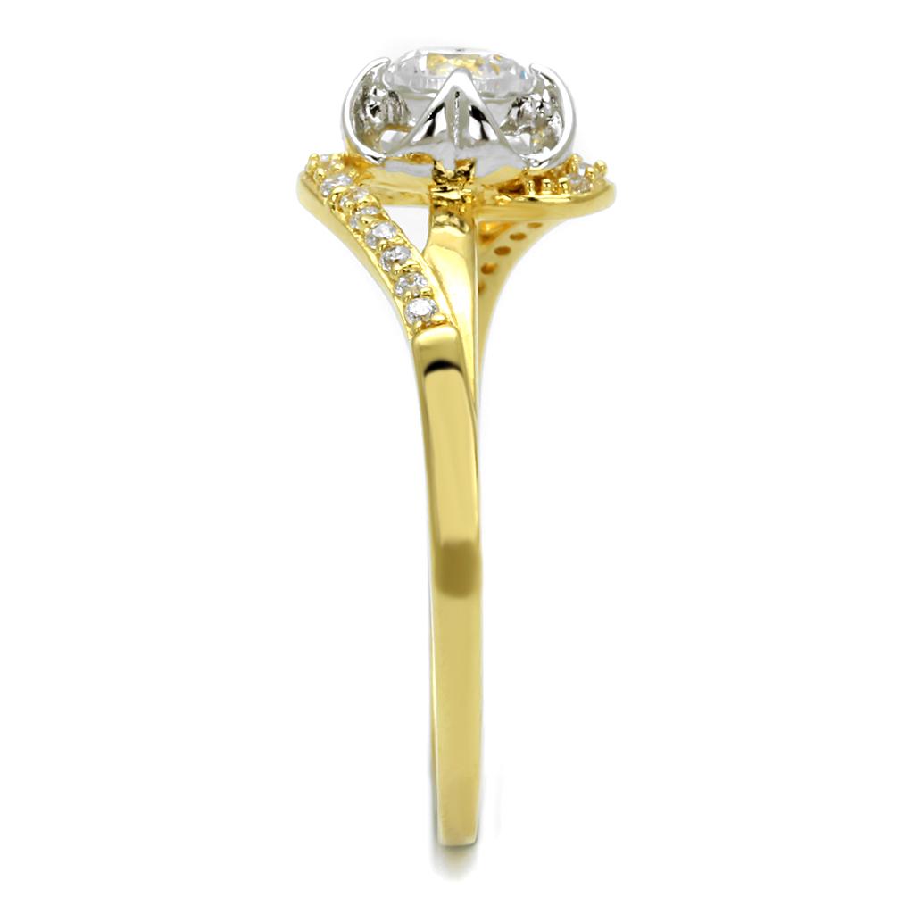 MATS542 - Gold+Rhodium 925 Sterling Silver Ring with AAA Grade CZ in Clear
