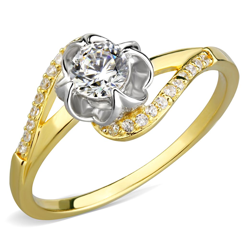 MATS542 - Gold+Rhodium 925 Sterling Silver Ring with AAA Grade CZ in Clear