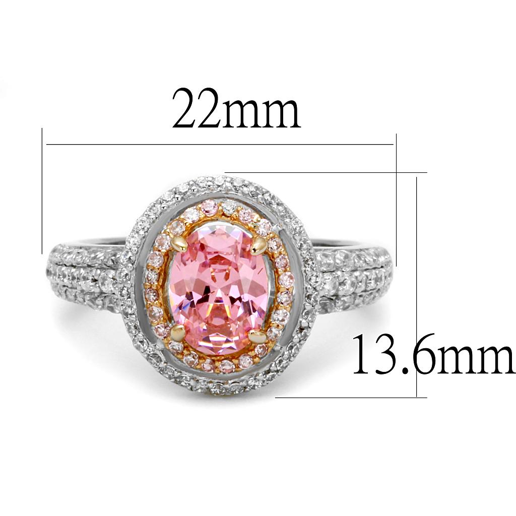 MATS543 - Rose Gold + Rhodium 925 Sterling Silver Ring with AAA Grade CZ in Rose