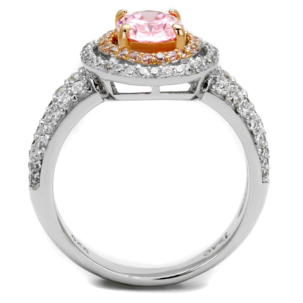 MATS543 - Rose Gold + Rhodium 925 Sterling Silver Ring with AAA Grade CZ in Rose