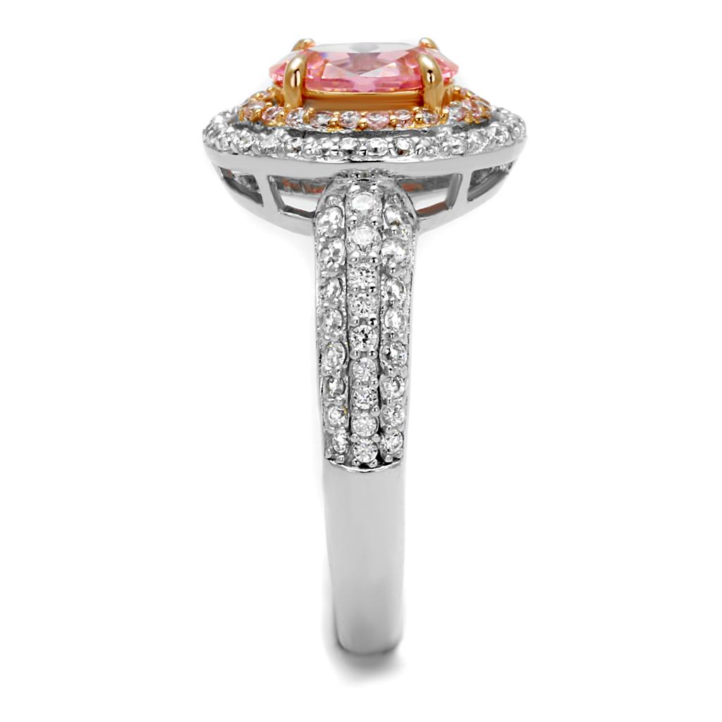 MATS543 - Rose Gold + Rhodium 925 Sterling Silver Ring with AAA Grade CZ in Rose