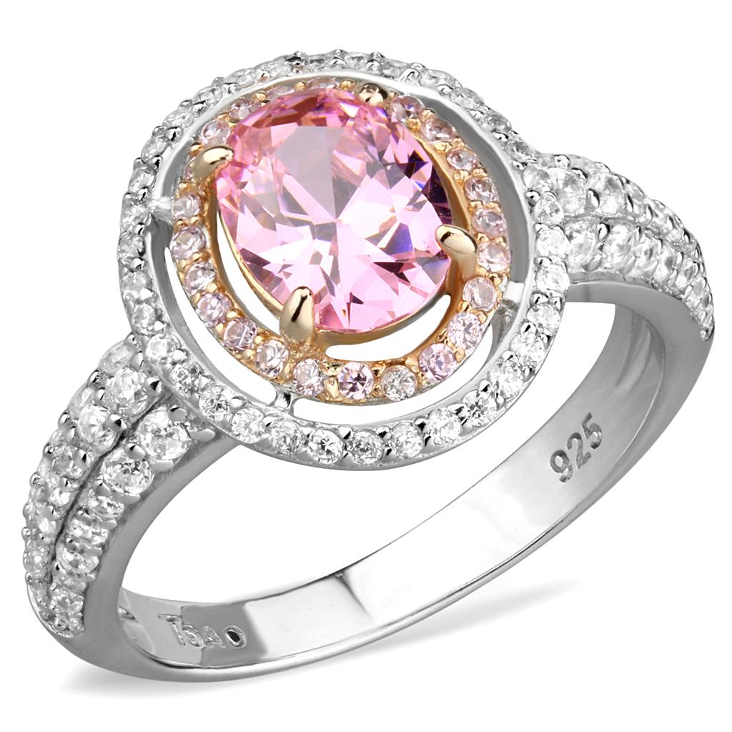 MATS543 - Rose Gold + Rhodium 925 Sterling Silver Ring with AAA Grade CZ in Rose