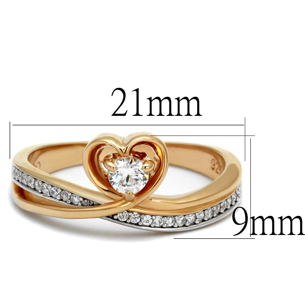 MATS544 - Rose Gold + Rhodium 925 Sterling Silver Ring with AAA Grade CZ in Clear