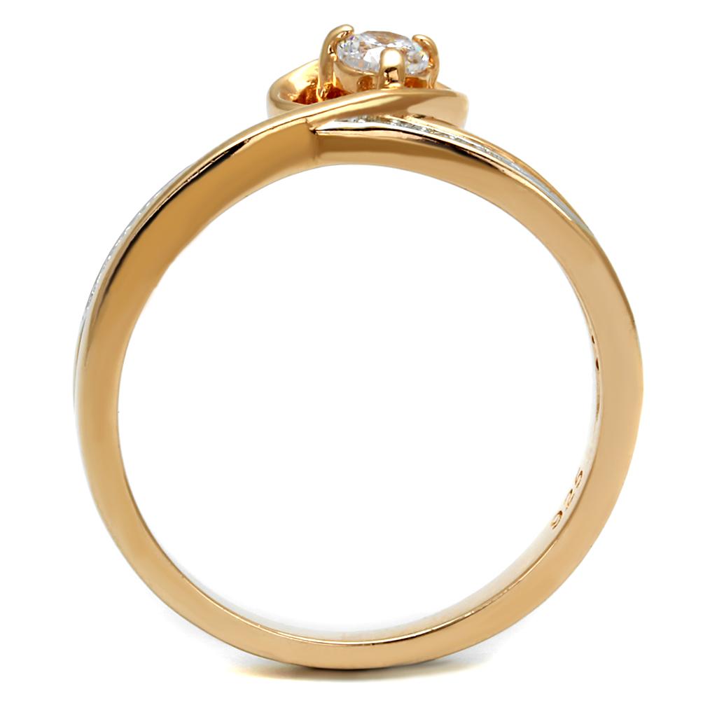 MATS544 - Rose Gold + Rhodium 925 Sterling Silver Ring with AAA Grade CZ in Clear