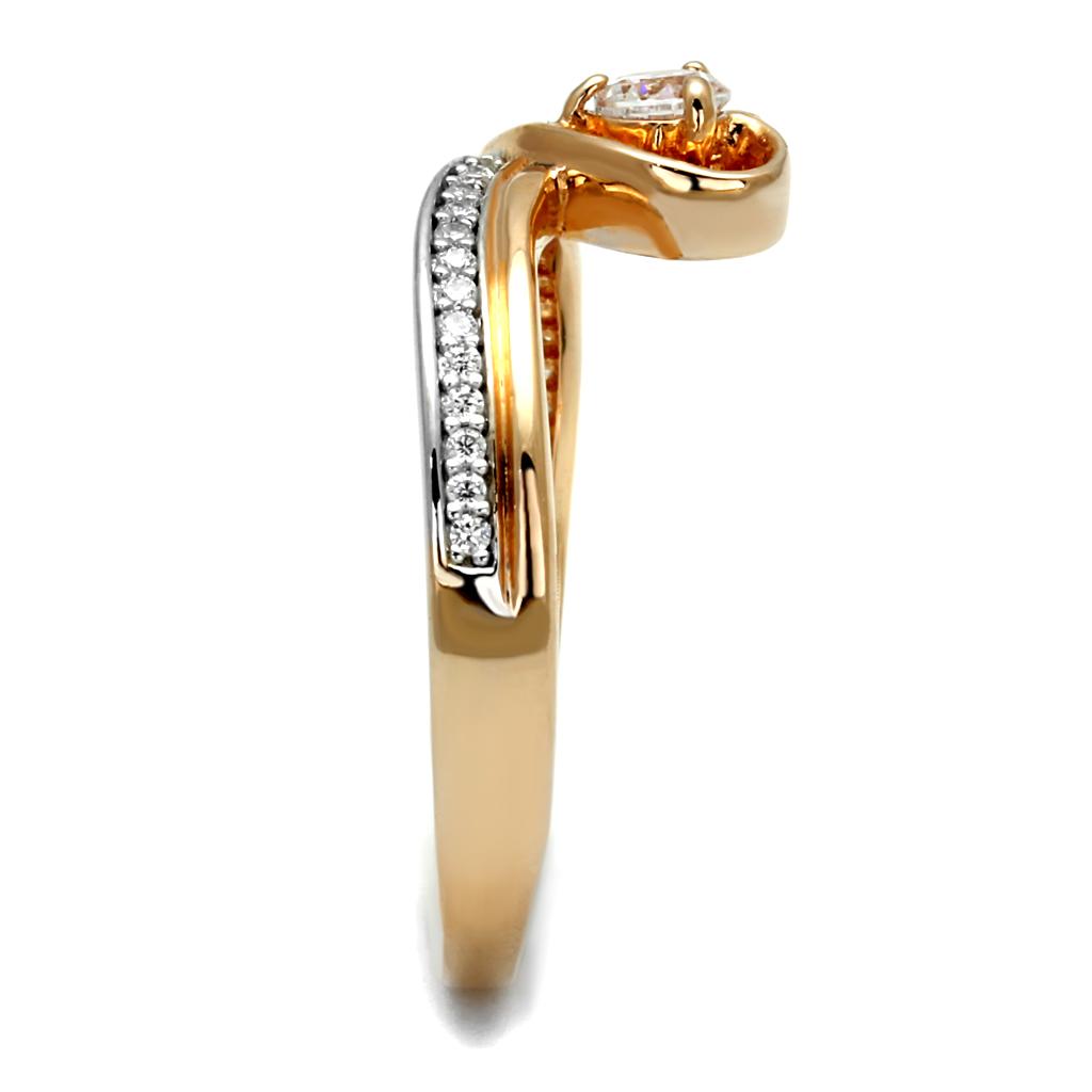MATS544 - Rose Gold + Rhodium 925 Sterling Silver Ring with AAA Grade CZ in Clear