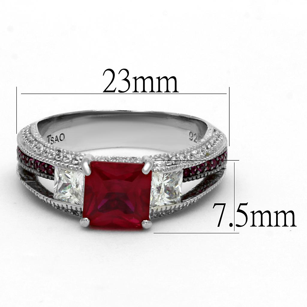 MATS545 - Rhodium + Ruthenium 925 Sterling Silver Ring with AAA Grade CZ in Ruby