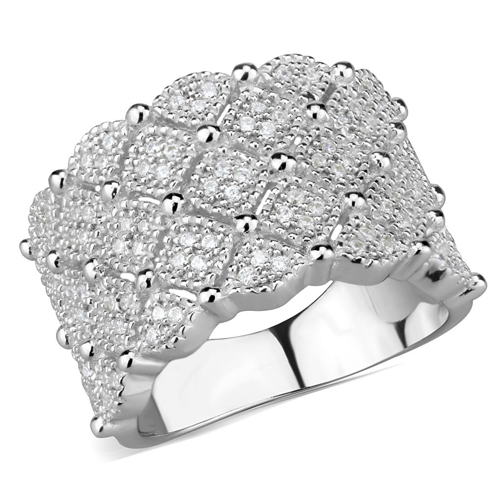 MATS546 - Rhodium 925 Sterling Silver Ring with AAA Grade CZ in Clear