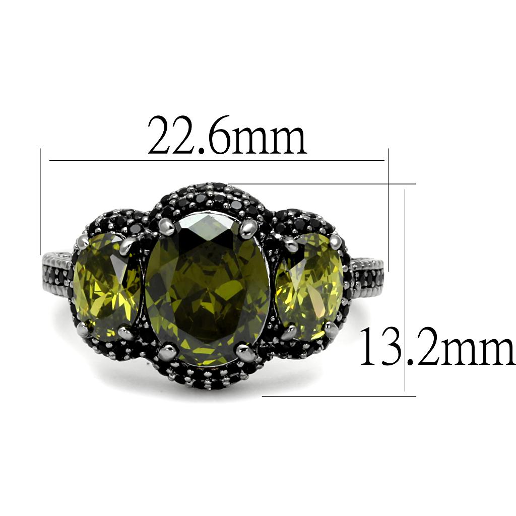 MATS547 - Ruthenium 925 Sterling Silver Ring with AAA Grade CZ in Olivine color