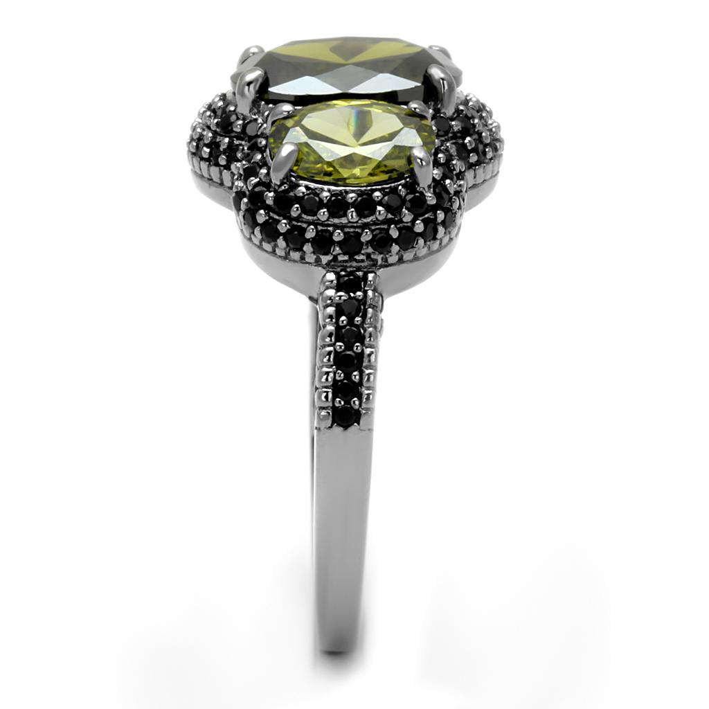 MATS547 - Ruthenium 925 Sterling Silver Ring with AAA Grade CZ in Olivine color